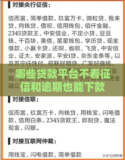 哪些贷款平台不看征信和逾期也能下款？
