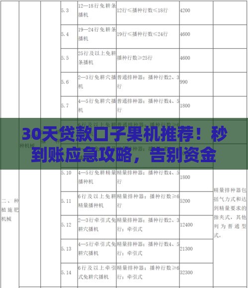 30天贷款口子果机推荐！秒到账应急攻略，告别资金焦虑