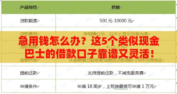 急用钱怎么办？这5个类似现金巴士的借款口子靠谱又灵活！
