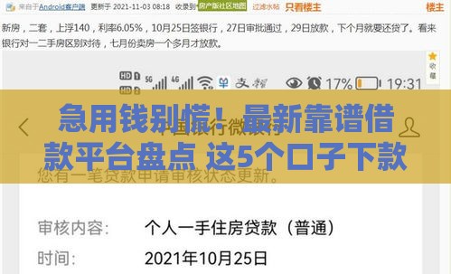 急用钱别慌！最新靠谱借款平台盘点 这5个口子下款快利率低
