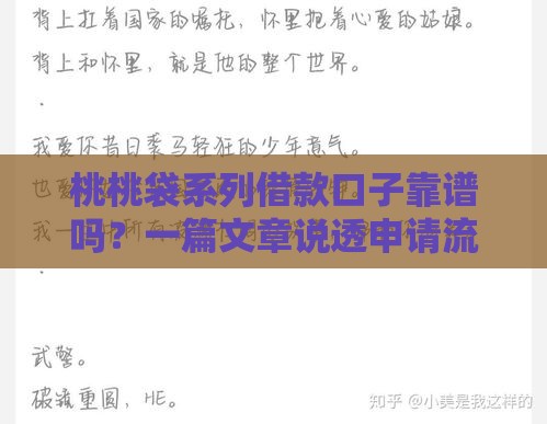 桃桃袋系列借款口子靠谱吗？一篇文章说透申请流程、利息和注意事项