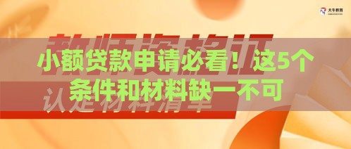 小额贷款申请必看！这5个条件和材料缺一不可