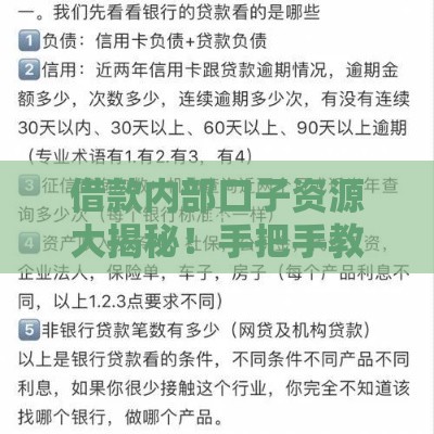 借款内部口子资源大揭秘！手把手教你找到靠谱低息渠道