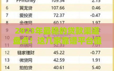 2023年最稳的贷款渠道盘点！这几家靠谱平台值得收藏