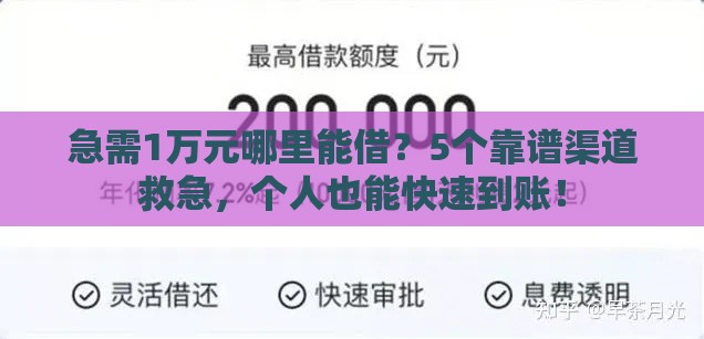 急需1万元哪里能借？5个靠谱渠道救急，个人也能快速到账！