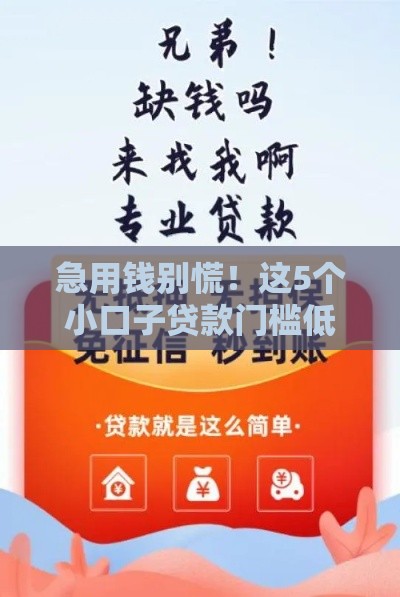 急用钱别慌！这5个小口子贷款门槛低、下款快 手把手教你避坑