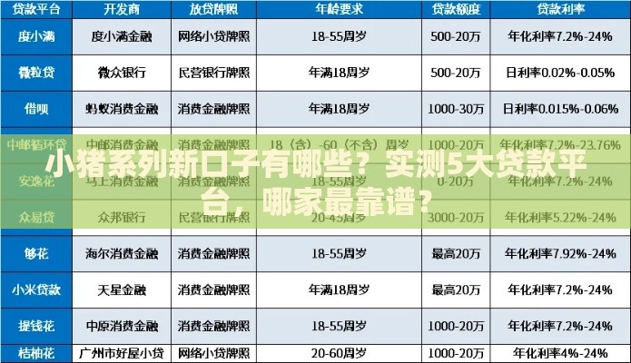 小猪系列新口子有哪些？实测5大贷款平台，哪家最靠谱？