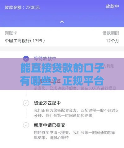 能直接贷款的口子有哪些？正规平台快速到账不用等