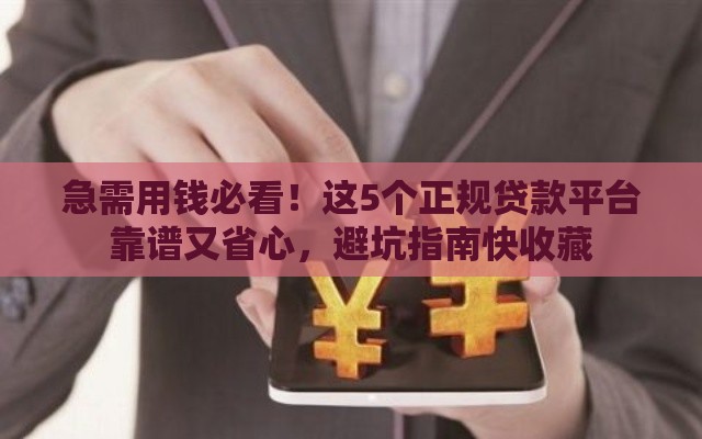 急需用钱必看！这5个正规贷款平台靠谱又省心，避坑指南快收藏