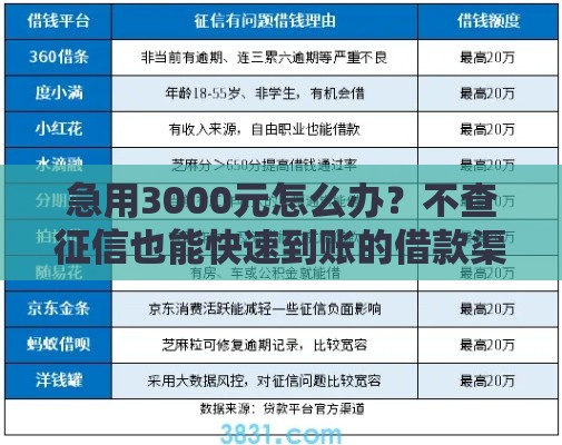 急用3000元怎么办？不查征信也能快速到账的借款渠道盘点！