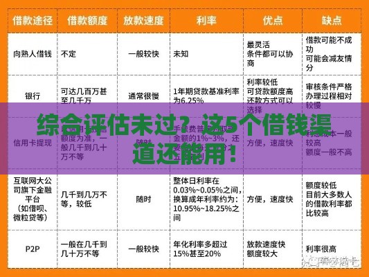 综合评估未过？这5个借钱渠道还能用！