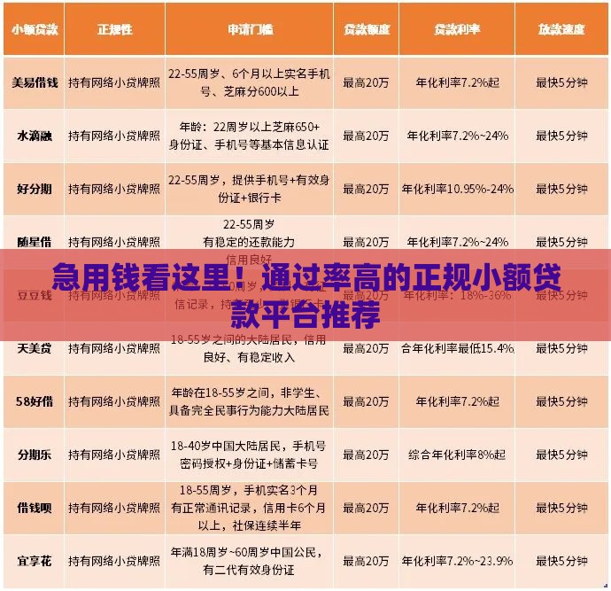 急用钱看这里！通过率高的正规小额贷款平台推荐