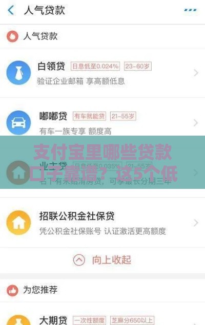 支付宝里哪些贷款口子靠谱？这5个低息方案别错过！