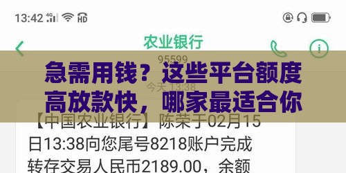 急需用钱？这些平台额度高放款快，哪家最适合你？