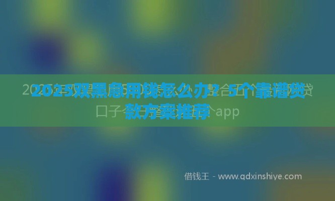 2025双黑急用钱怎么办？5个靠谱贷款方案推荐