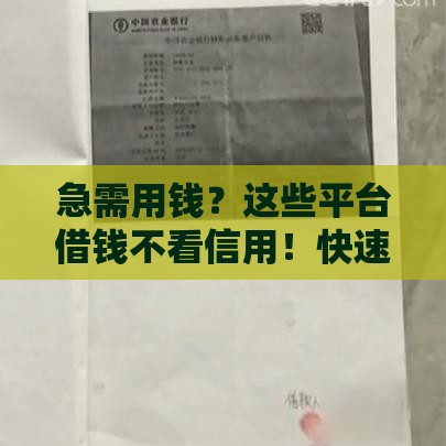急需用钱？这些平台借钱不看信用！快速到账攻略