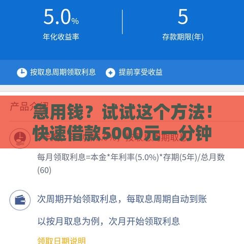 急用钱？试试这个方法！快速借款5000元一分钟到账，低门槛正规平台推荐