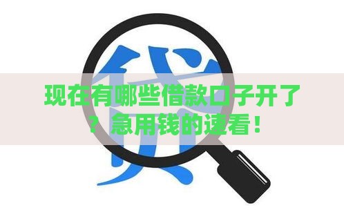 现在有哪些借款口子开了？急用钱的速看！