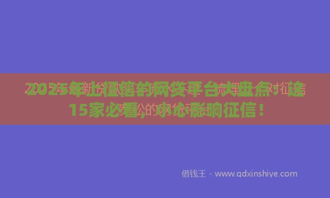 2025年上征信的网贷平台大盘点：这15家必看，小心影响征信！