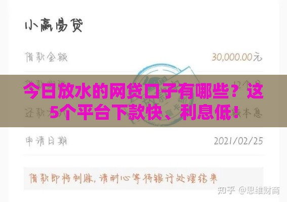今日放水的网贷口子有哪些？这5个平台下款快、利息低！