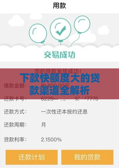 下款快额度大的贷款渠道全解析