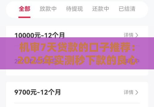 机审7天贷款的口子推荐：2025年实测秒下款的良心平台