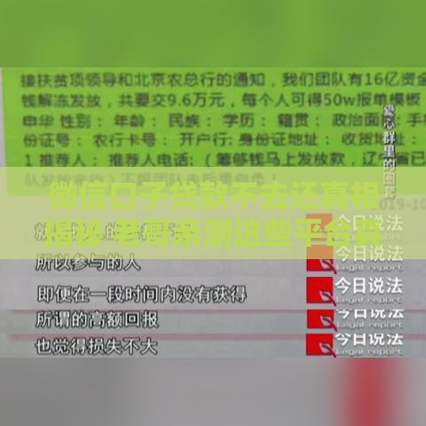 微信口子贷款不去还真相揭秘 老哥亲测这些平台真能下款
