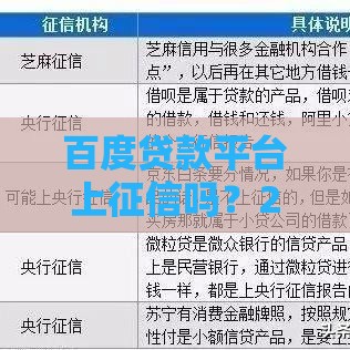百度贷款平台上征信吗？2025年最新权威解答