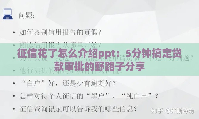 征信花了怎么介绍ppt：5分钟搞定贷款审批的野路子分享