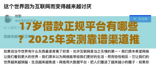 17岁借款正规平台有哪些？2025年实测靠谱渠道推荐