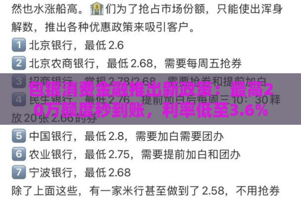 包银消费金融推出新政策：最高20万额度秒到账，利率低至3.6%