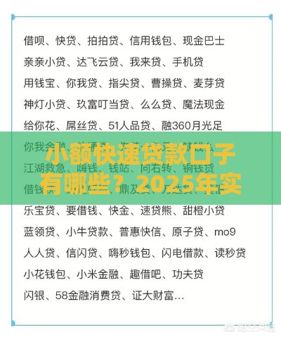 小额快速贷款口子有哪些？2025年实测5个秒下款平台