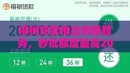 榕树贷款推出创新服务，秒批额度最高20万真不是吹