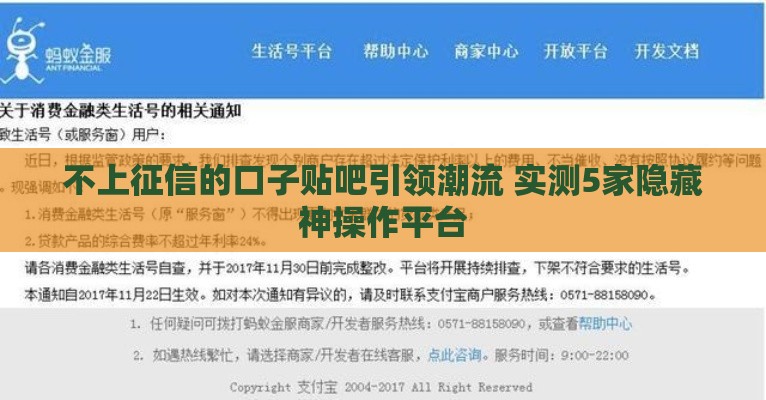 不上征信的口子贴吧引领潮流 实测5家隐藏神操作平台