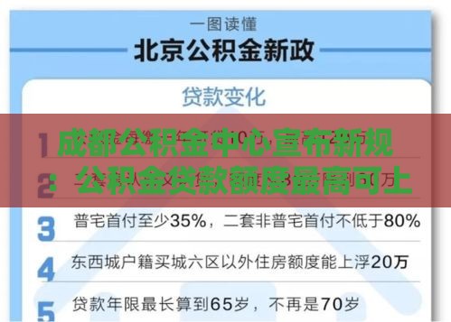 成都公积金中心宣布新规：公积金贷款额度最高可上浮30%