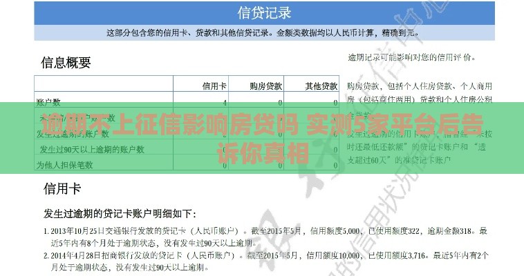 逾期不上征信影响房贷吗 实测5家平台后告诉你真相