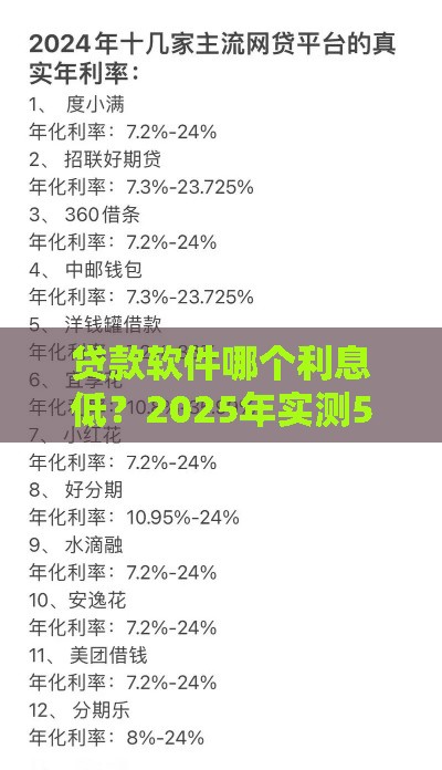 贷款软件哪个利息低？2025年实测5款良心网贷口子
