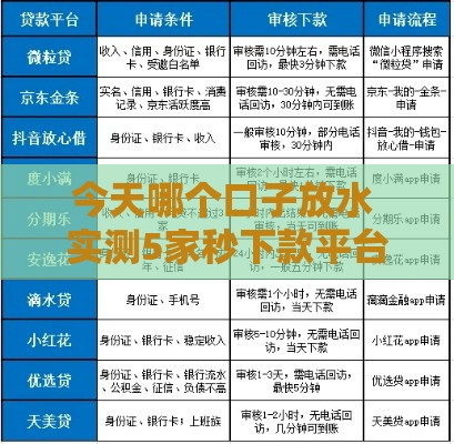 今天哪个口子放水 实测5家秒下款平台最新动态