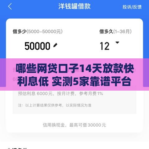 哪些网贷口子14天放款快利息低 实测5家靠谱平台推荐