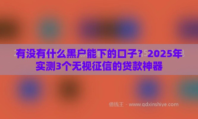 有没有什么黑户能下的口子？2025年实测3个无视征信的贷款神器