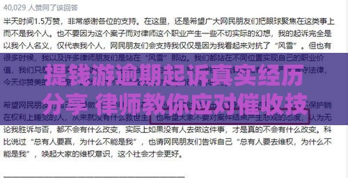提钱游逾期起诉真实经历分享 律师教你应对催收技巧