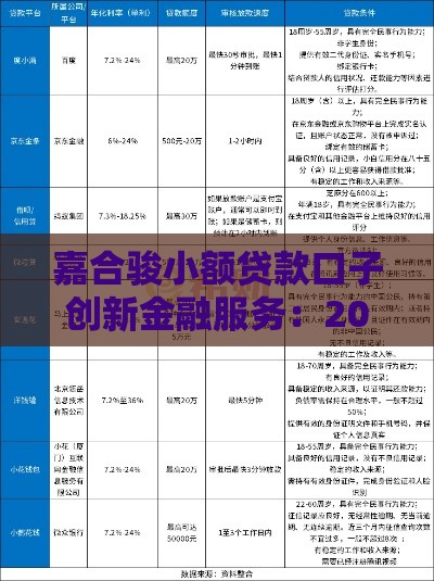 嘉合骏小额贷款口子创新金融服务：2025年最靠谱的借钱神器
