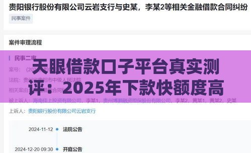 天眼借款口子平台真实测评：2025年下款快额度高的正规渠道