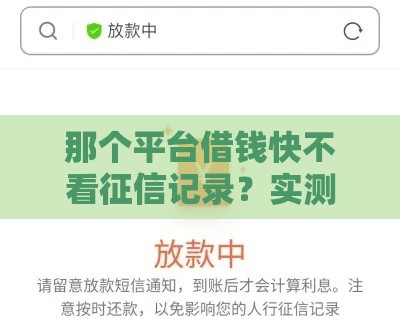 那个平台借钱快不看征信记录？实测5分钟到账的良心口子