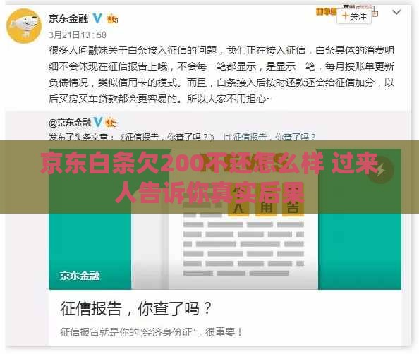 京东白条欠200不还怎么样 过来人告诉你真实后果