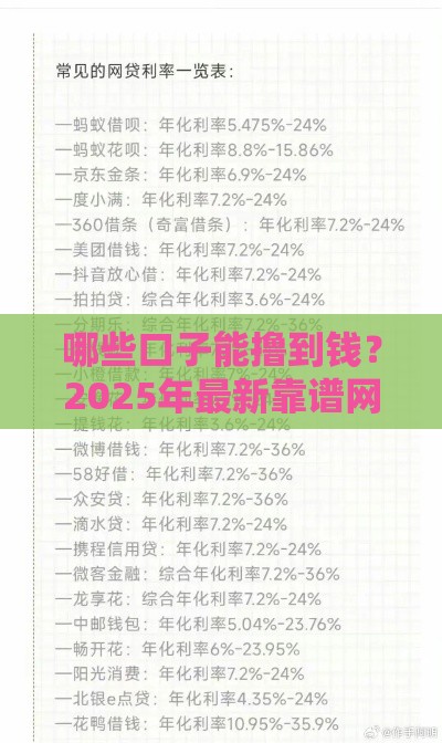 哪些口子能撸到钱？2025年最新靠谱网贷平台实测推荐
