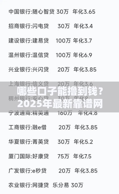 哪些口子能撸到钱？2025年最新靠谱网贷平台实测推荐
