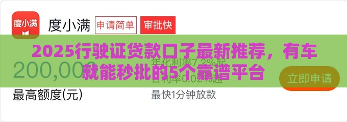 2025行驶证贷款口子最新推荐，有车就能秒批的5个靠谱平台