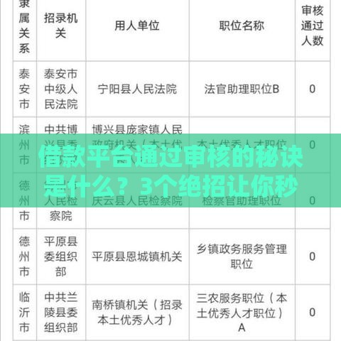 借款平台通过审核的秘诀是什么？3个绝招让你秒过审