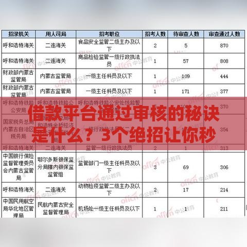借款平台通过审核的秘诀是什么？3个绝招让你秒过审